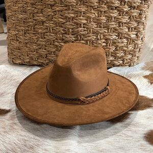 ASN Brown Wide-Brim Faux Suede Fedora Hat